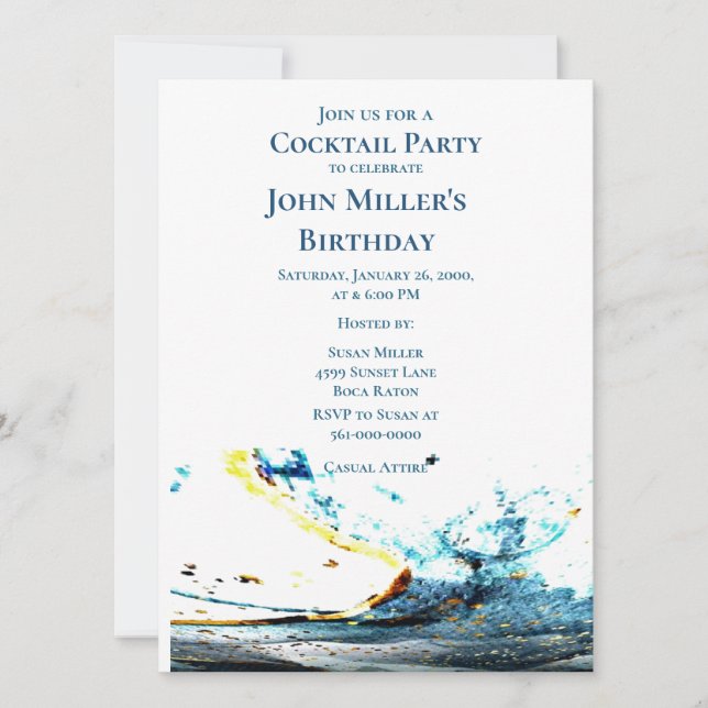 Abstrakt Blue Wave Cocktail Geburtstagsparty Einladung (Vorderseite)
