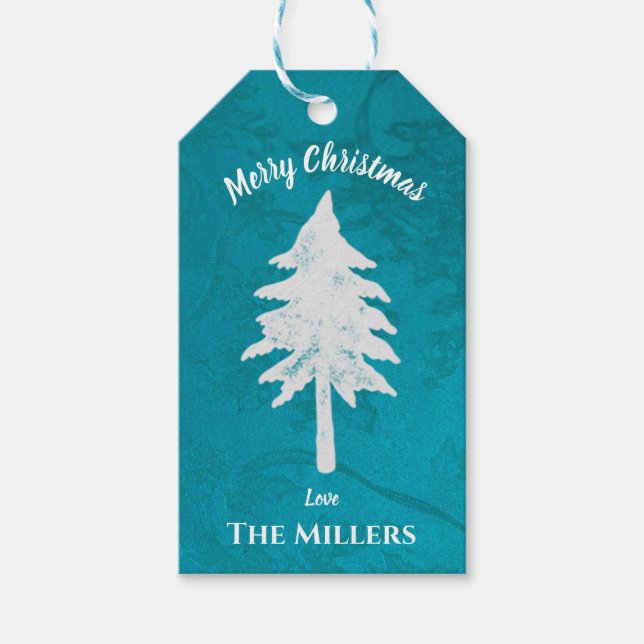 Abstrakt Blue White Christmas Tree Frohe Weihnacht Geschenkanhänger (Vorderseite)