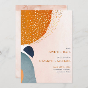 Abstrakt Blush Pink Navy Blue Terracotta Hochzeit Save The Date
