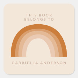 Abstrakt Boho 70er Rainbow Terracotta Buchzeichen Quadratischer Aufkleber