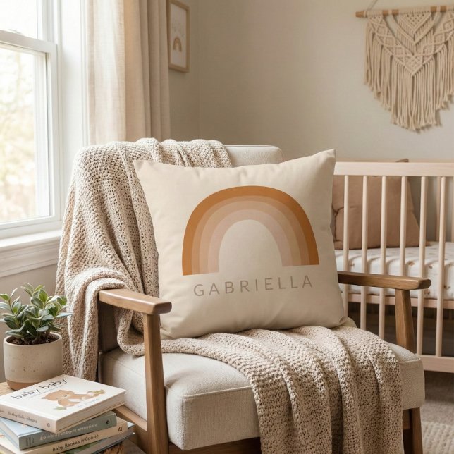 Abstrakt Boho 70er Rainbow Terracotta Personalisie Kissen (Von Creator hochgeladen)