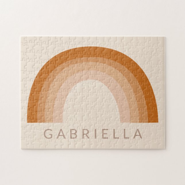 Abstrakt Boho 70er Rainbow Terracotta Personalisie Puzzle (Horizontal)