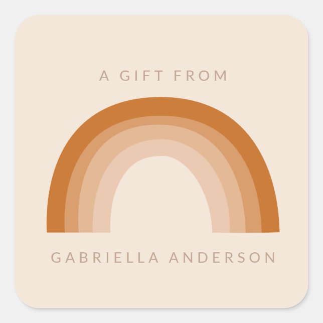 Abstrakt Boho 70er Rainbow Terracotta Personalisie Quadratischer Aufkleber (Vorderseite)