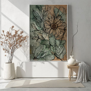 Abstrakt Boho Floral Sage und Beige Poster