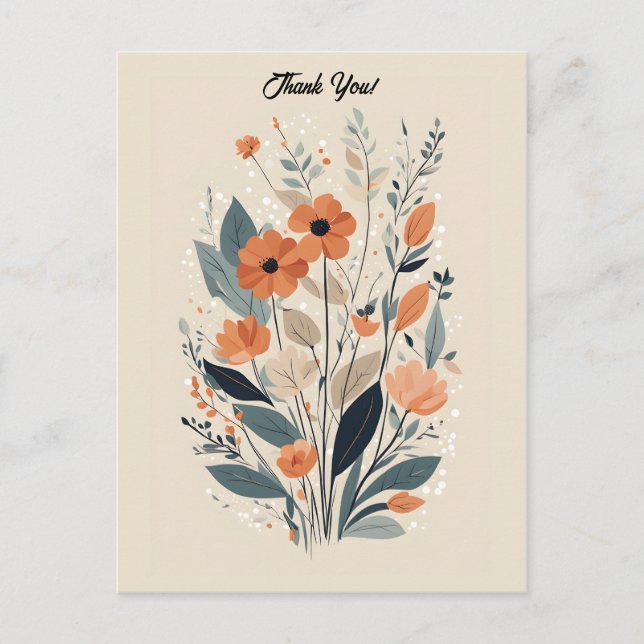 Abstrakt Boho Floral Vielen Dank Postkarte (Vorderseite)