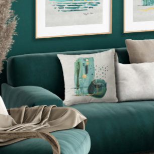 Abstrakt Boho Modern Style Green n Gold Aquarell Kissen