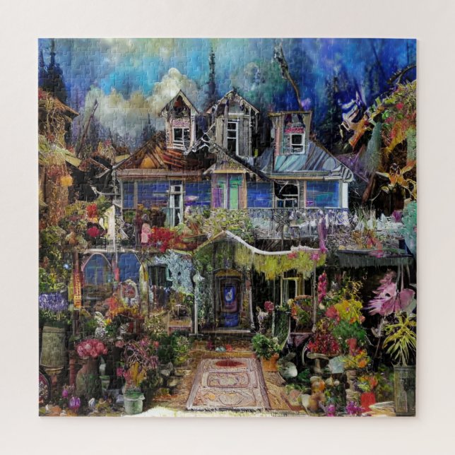 Abstrakt Boho Spuk House Floral Collage Puzzle (Vertikal)