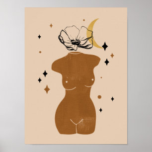 Abstrakt Boho Women Illustration , Earthy Tones Po Poster