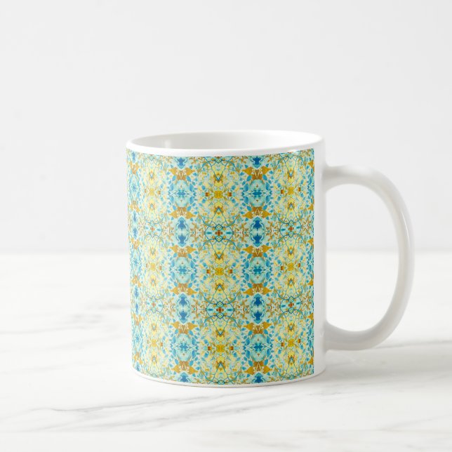 Abstrakt Botanische Kunst Aquamarines Blau Kaffeetasse (Rechts)
