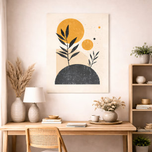 Abstrakt Botanische Sonne Geometrisch Minimal Gelb Poster