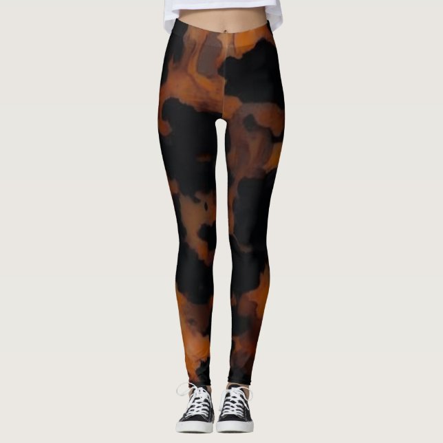 Abstrakt-braun-schwarze Textur-Chic-TortoiseShell Leggings (Vorderseite)