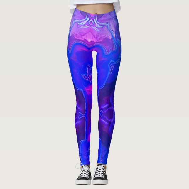 Abstrakt Bright Blue Lila Swirbelgemein Leggings (Vorderseite)