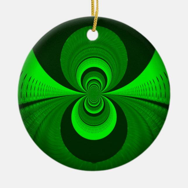 Abstrakt Bright Green Groovy Kaleidoscope Muster Keramikornament (Vorne)