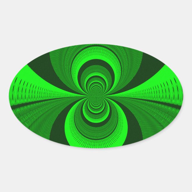 Abstrakt Bright Green Groovy Kaleidoscope Muster Ovaler Aufkleber (Vorderseite)