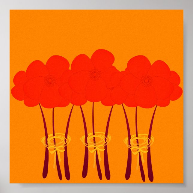 Abstrakt Bright Orange Red Anemones Bouquet Poster (Vorne)
