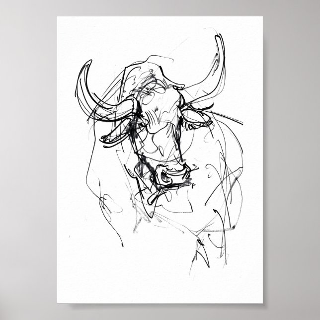 Abstrakt Bull Portrait Sketch Poster (Vorne)