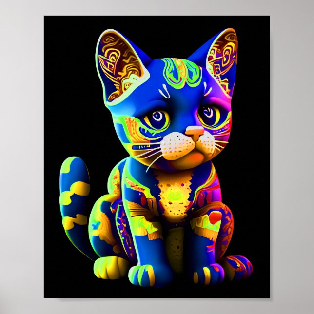 Abstrakt Cat Funny Colorful Cat Poster (Vorne)