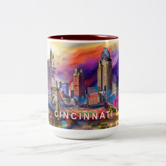 Abstrakt Cincinnati Skyline Zweifarbige Tasse (Mittel)