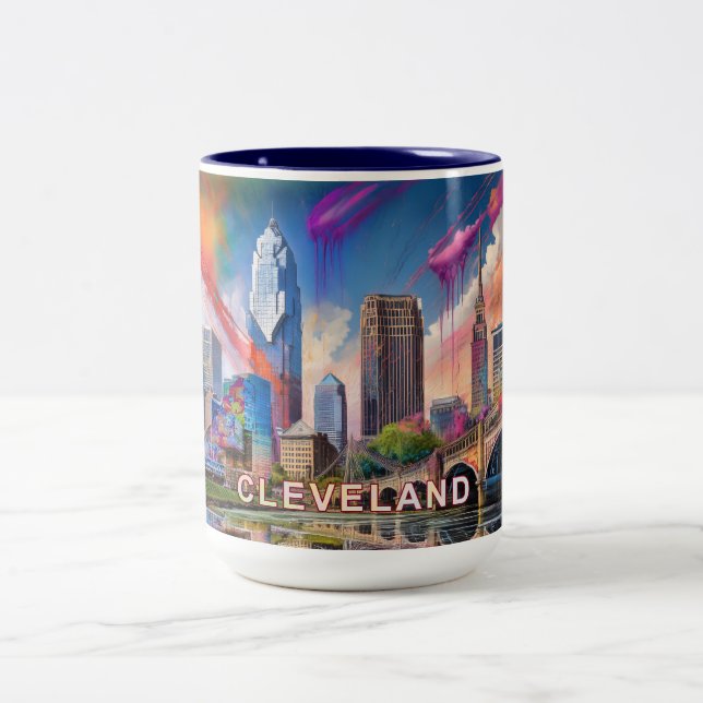 Abstrakt Cleveland Skyline Zweifarbige Tasse (Mittel)
