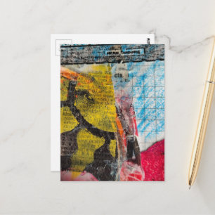 abstrakt Collage gelbe Sonne Wörter Postkarte