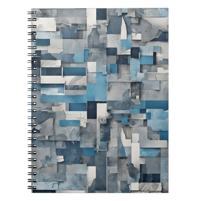 Abstrakt Collage Notebook - Shades of Blue and Gre Notizblock (Vorderseite)