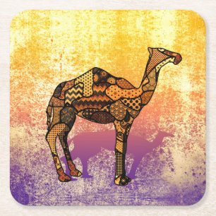 Abstrakt Collage Ozzy die Camel-ID102 Rechteckiger Pappuntersetzer