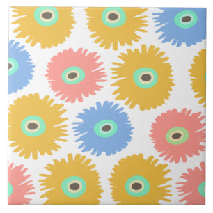Abstrakt Coral Yellow Carnation Florals Fliese