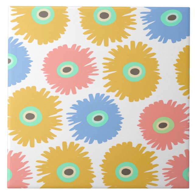 Abstrakt Coral Yellow Carnation Florals Fliese (Vorderseite)