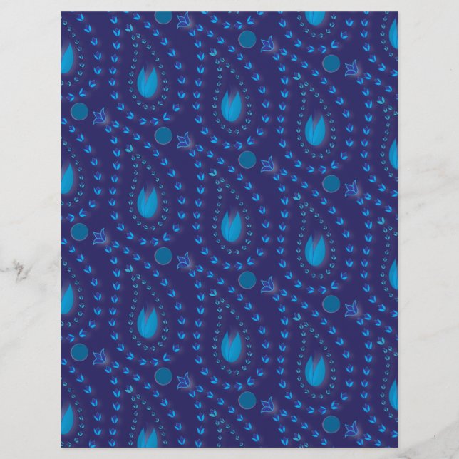 Abstrakt Dark Blue Paisley Tulip Blumenmuster (Vorderseite)
