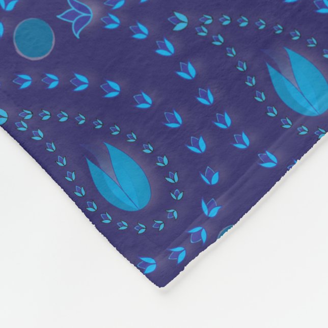 Abstrakt Dark Blue Paisley Tulip Blumenmuster Fleecedecke (Ecke)