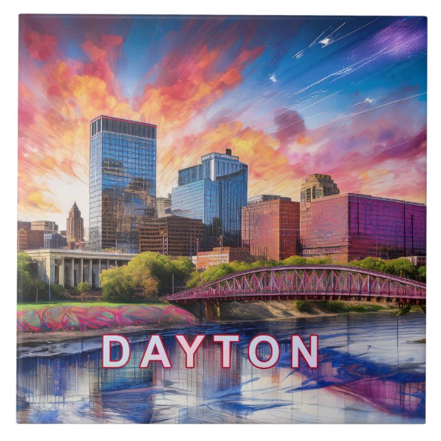 Abstrakt Dayton Skyline Art Modern City Fliese (Vorderseite)