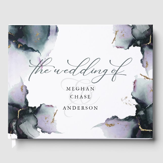 Abstrakt Deep Cyan Dusty Amethyst Geode Gästebuch (Vorderseite)