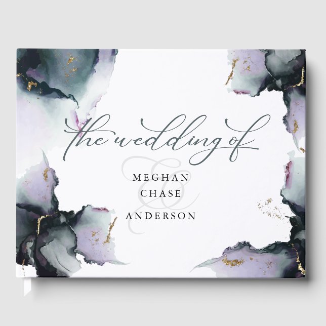 Abstrakt Deep Cyan Dusty Amethyst Geode Gästebuch (Vorderseite)