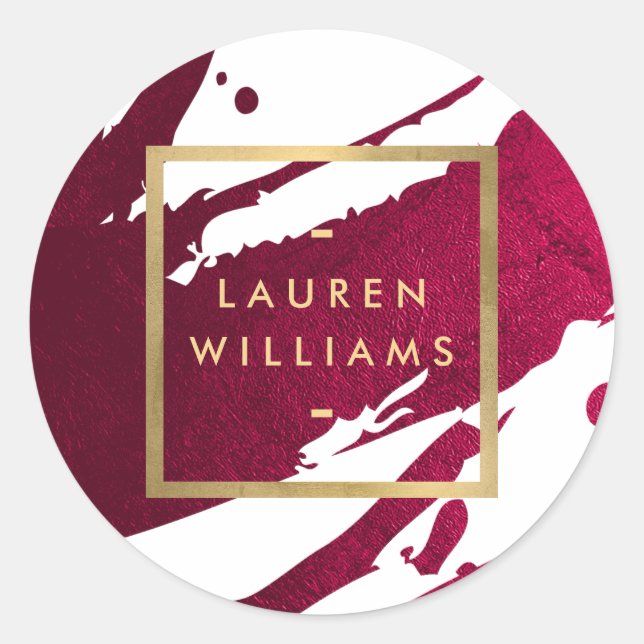 Abstrakt Deep Ruby Red Brushstrikes Runder Aufkleber (Vorderseite)