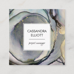 Abstrakt Denim Blue & Gold Alkoholtupfer Flüssigke Quadratische Visitenkarte