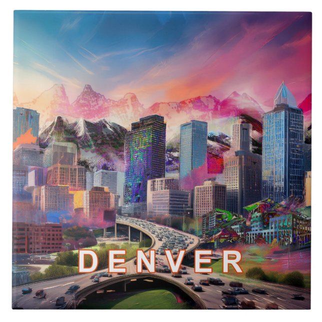 Abstrakt Denver Skyline Art Modern Fliese (Vorderseite)