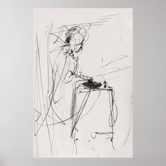 Abstrakt DJ Portrait Vintag Sketch - Premium Poster (Vorne)