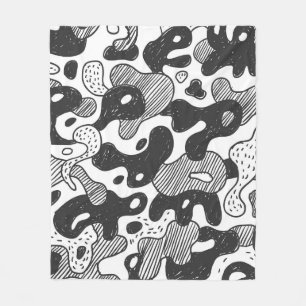 Abstrakt Doodle Camouflage Black Style Fleecedecke