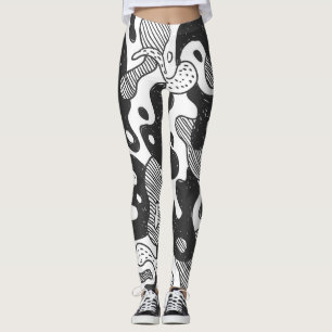 Abstrakt Doodle Camouflage Black Style Leggings