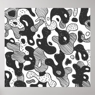 Abstrakt Doodle Camouflage Black Style Poster
