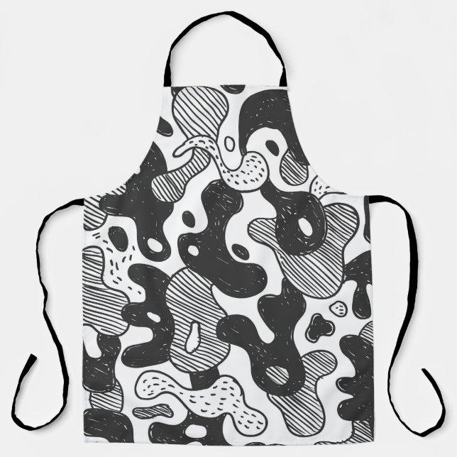 Abstrakt Doodle Camouflage Black Style Schürze (Vorderseite)