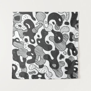 Abstrakt Doodle Camouflage Black Style Wandteppich