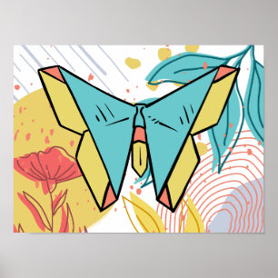 Abstrakt & Doodle Farbenfrohe Blume Schmetterling Poster