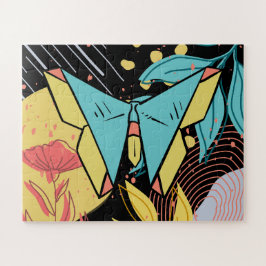Abstrakt & Doodle Farbenfrohe Blume Schmetterling  Puzzle