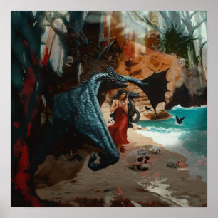 Abstrakt Dragon Skull Hexchy AI Art Matt Value Poster