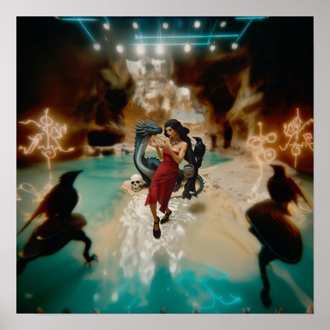 Abstrakt Dragon Skull Hexchy AI Art Matt Value Poster (Vorne)