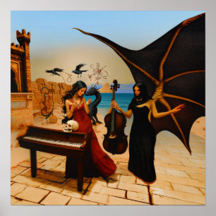 Abstrakt Dragon Skull Hexchy AI Art Matt Value Poster