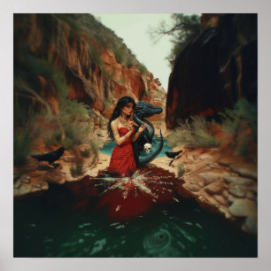 Abstrakt Dragon Skull Hexchy AI Art Matt Value Poster