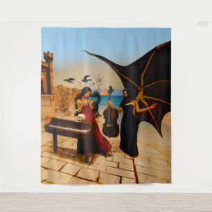 Abstrakt Dragon Skull okkultiert Dunkle Hexe Kunst Wandteppich