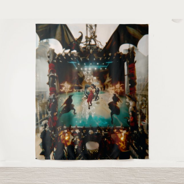 Abstrakt Dragon Skull okkultiert Dunkle Hexe Kunst Wandteppich (Vorderseite)